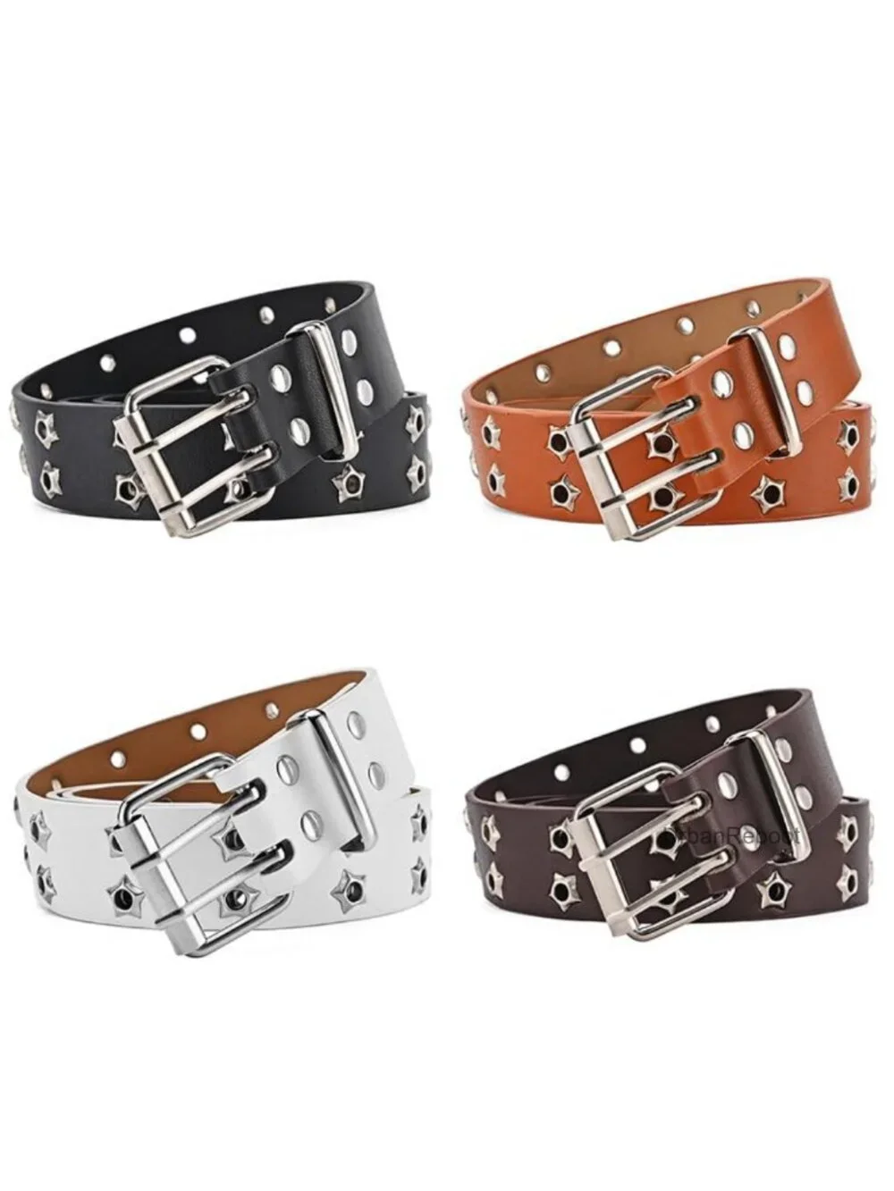 Y2K Star Double Buckle PU Leather Belt Punk Goth Belt